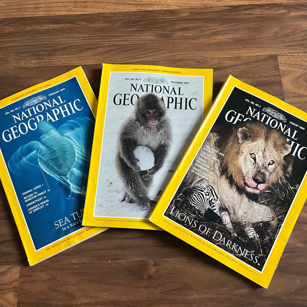 3 National Geographic Magazines from 1994